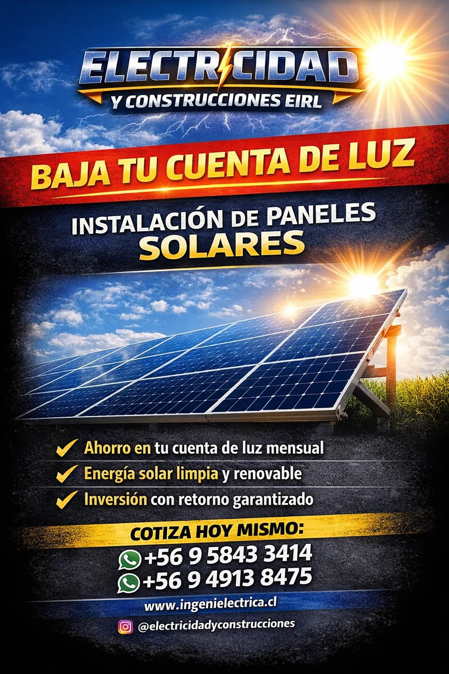 Instalación de paneles solares en Coquimbo — baja tu cuenta de luz con Net Billing. E&C Electricidad y Construcciones EIRL